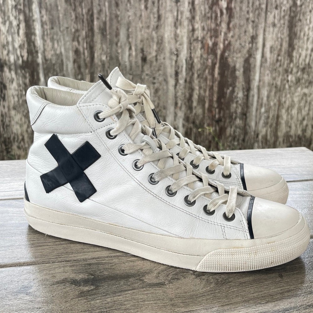 John Varvatos Bootleg Sneakers Mens 10 White Calf Leather High Top Vulcanized X